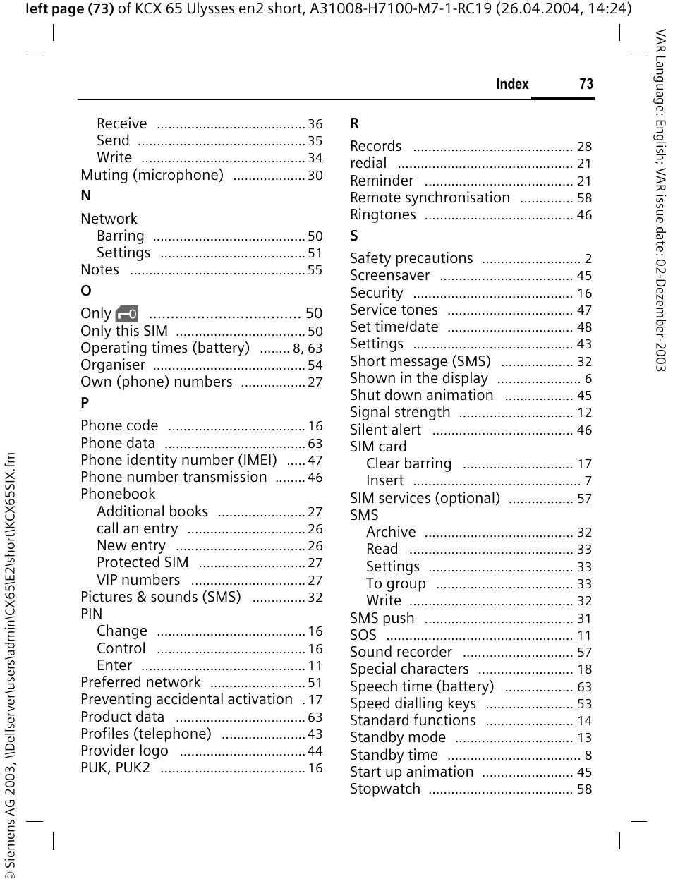 Siemens CX65 User Manual | Page 74 / 75