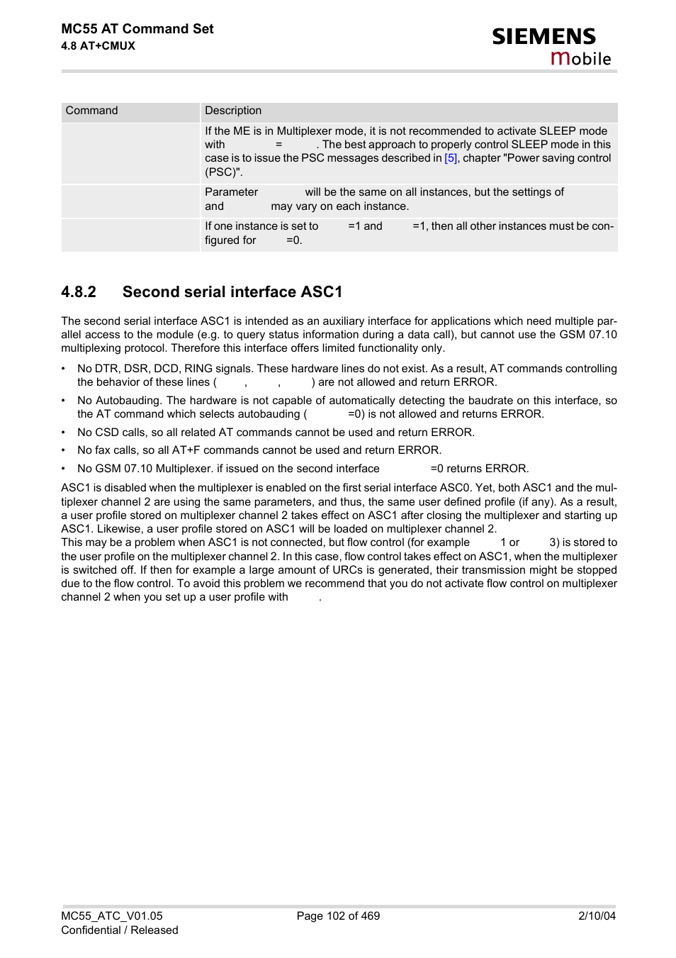 2 second serial interface asc1, Second serial interface asc1, Obile | Siemens MC55 User Manual | Page 102 / 469