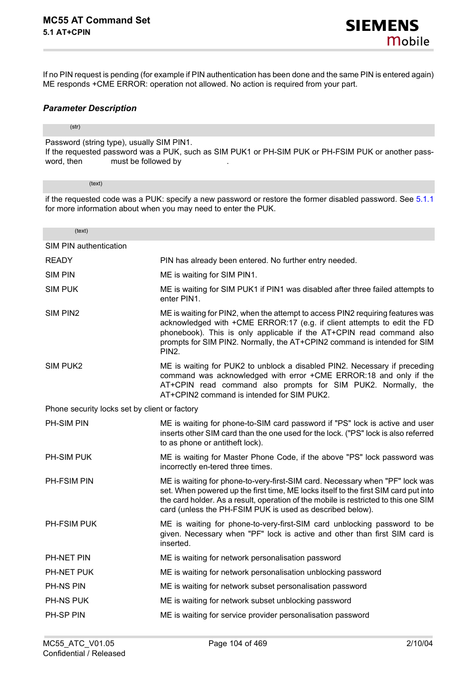 Code, New pin, Obile | Siemens MC55 User Manual | Page 104 / 469