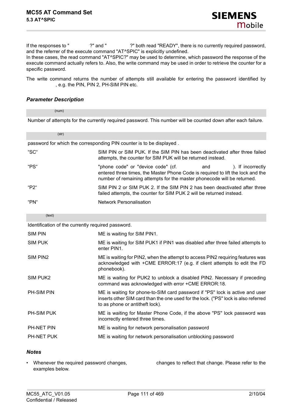 Counter, Code, Facility | Obile | Siemens MC55 User Manual | Page 111 / 469