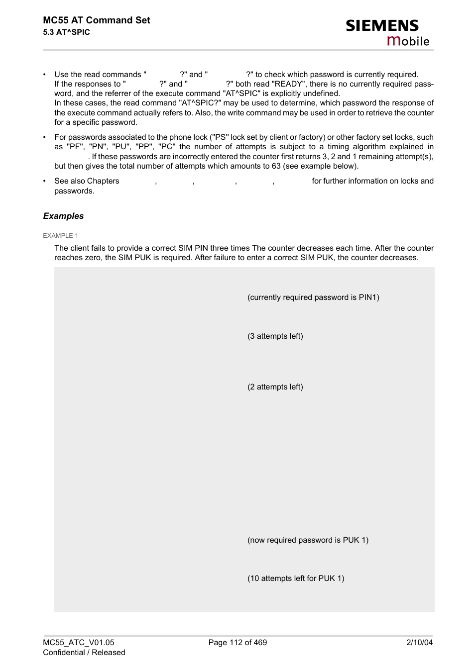 Obile, Mc55 at command set | Siemens MC55 User Manual | Page 112 / 469