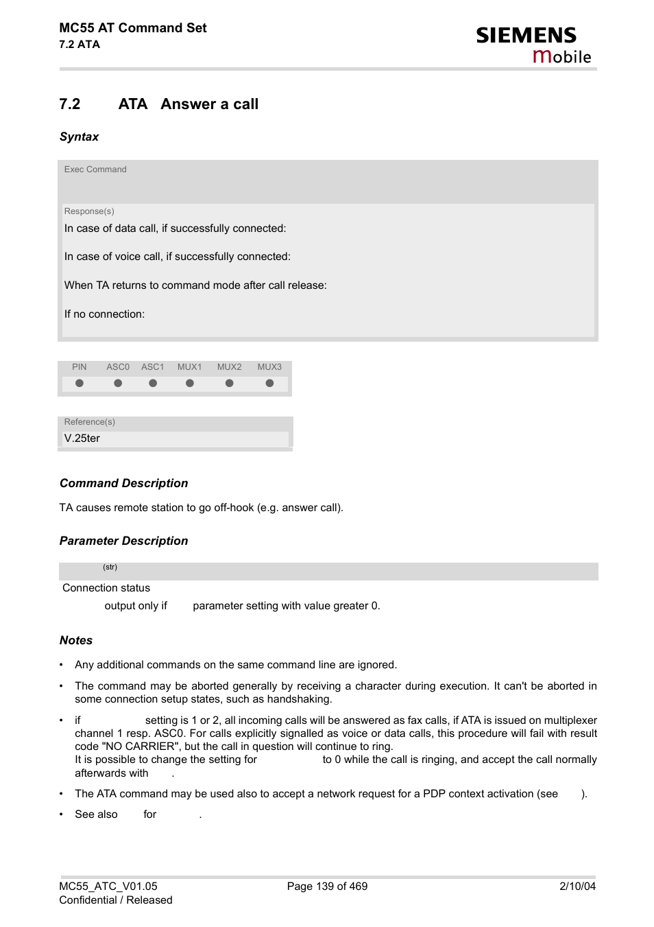 2 ata answer a call, Ata answer a call, Text | Obile | Siemens MC55 User Manual | Page 139 / 469
