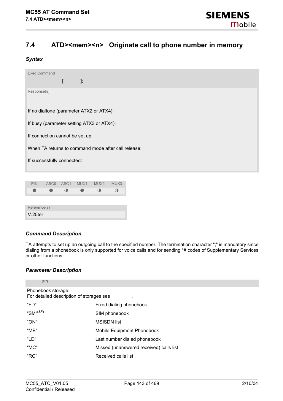 Obile, Mc55 at command set | Siemens MC55 User Manual | Page 143 / 469