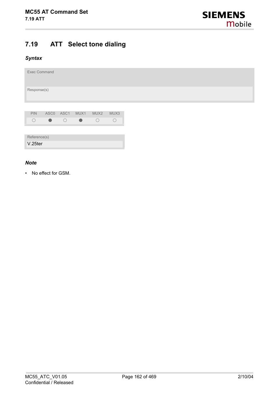 19 att select tone dialing, Obile | Siemens MC55 User Manual | Page 162 / 469