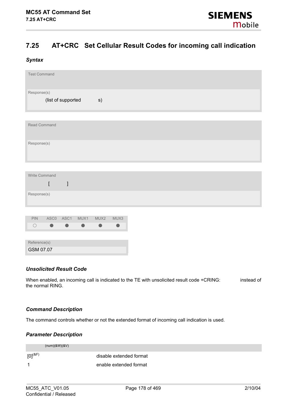 Obile, Mc55 at command set | Siemens MC55 User Manual | Page 178 / 469