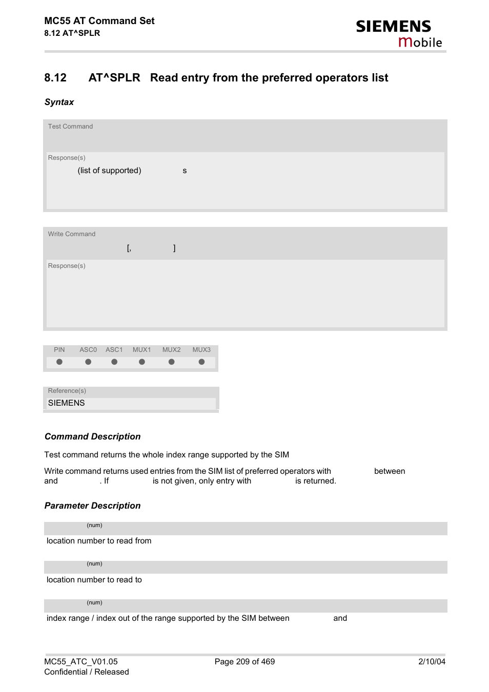 Obile, Mc55 at command set | Siemens MC55 User Manual | Page 209 / 469