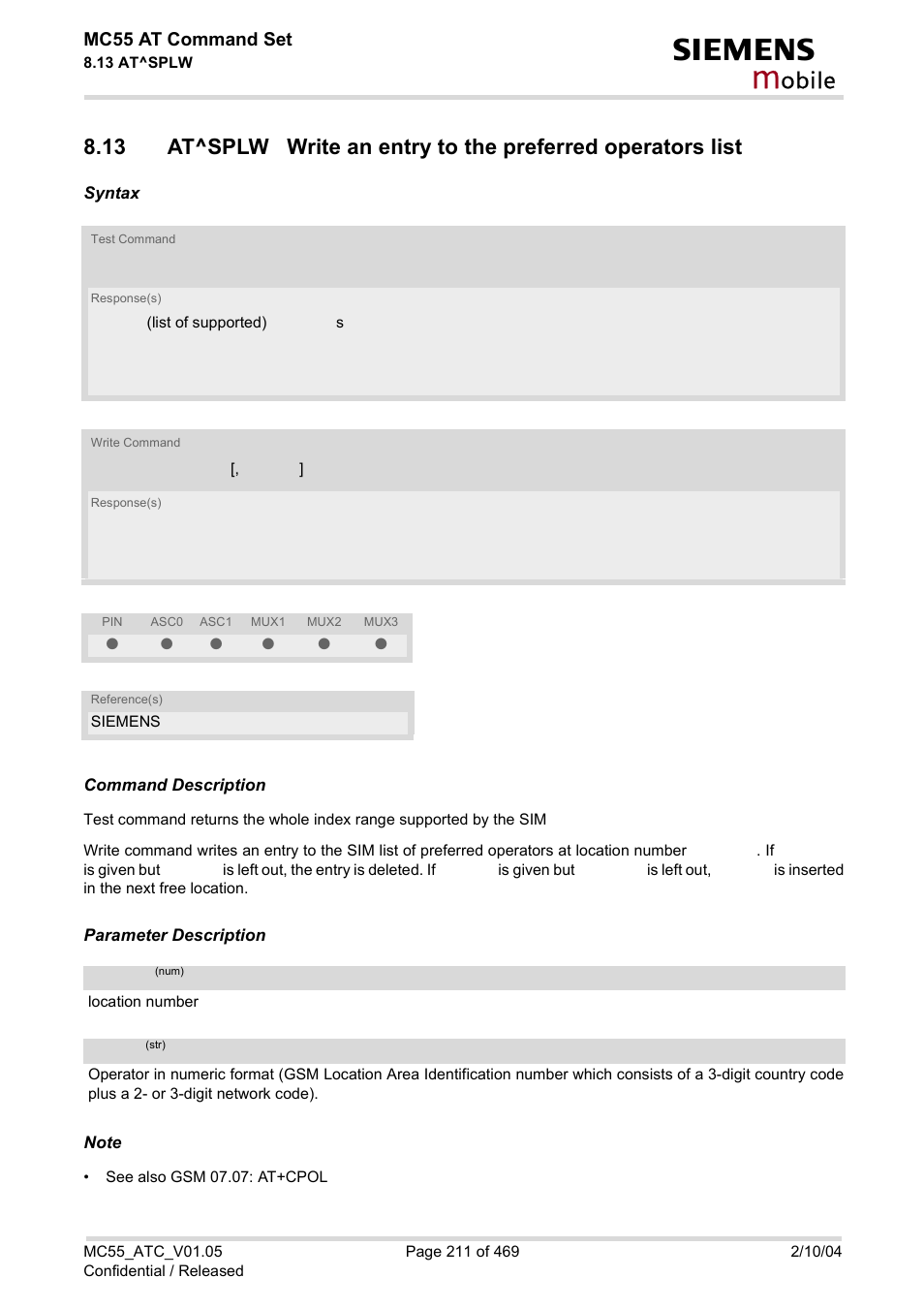 Obile, Mc55 at command set | Siemens MC55 User Manual | Page 211 / 469