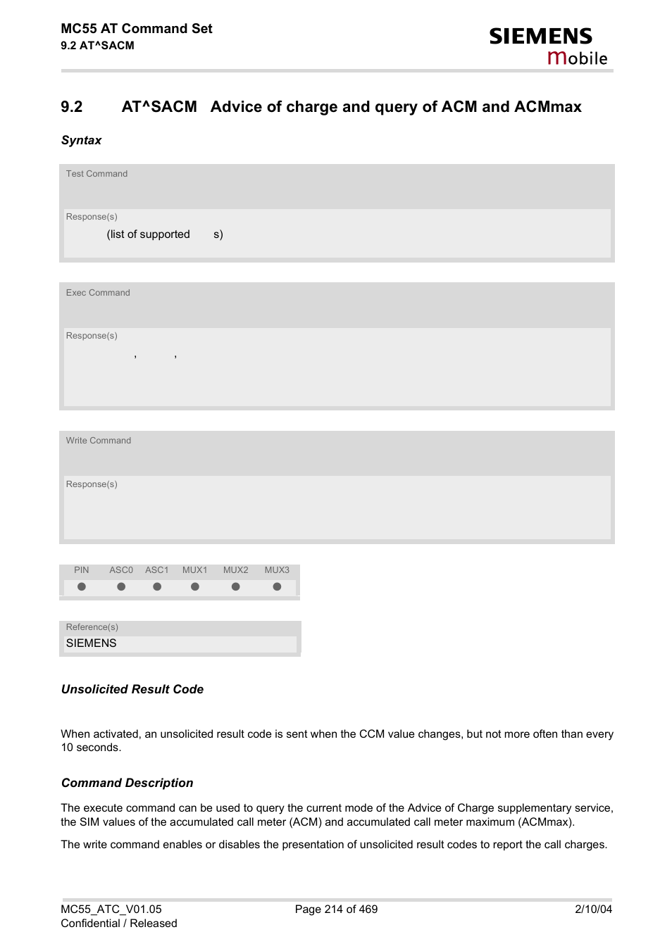 Obile, Mc55 at command set | Siemens MC55 User Manual | Page 214 / 469