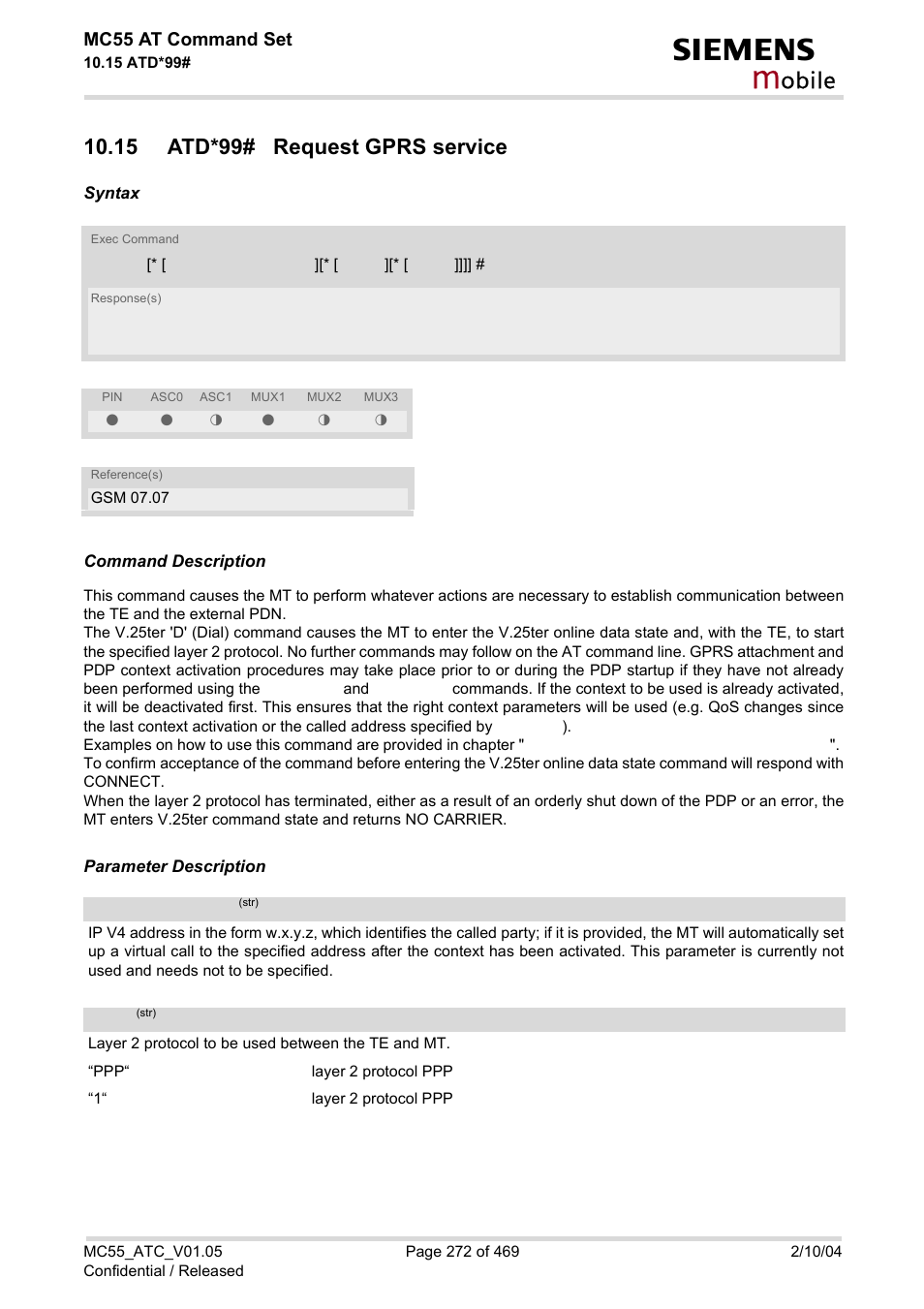15 atd*99# request gprs service, Atd*99, Obile | Siemens MC55 User Manual | Page 272 / 469