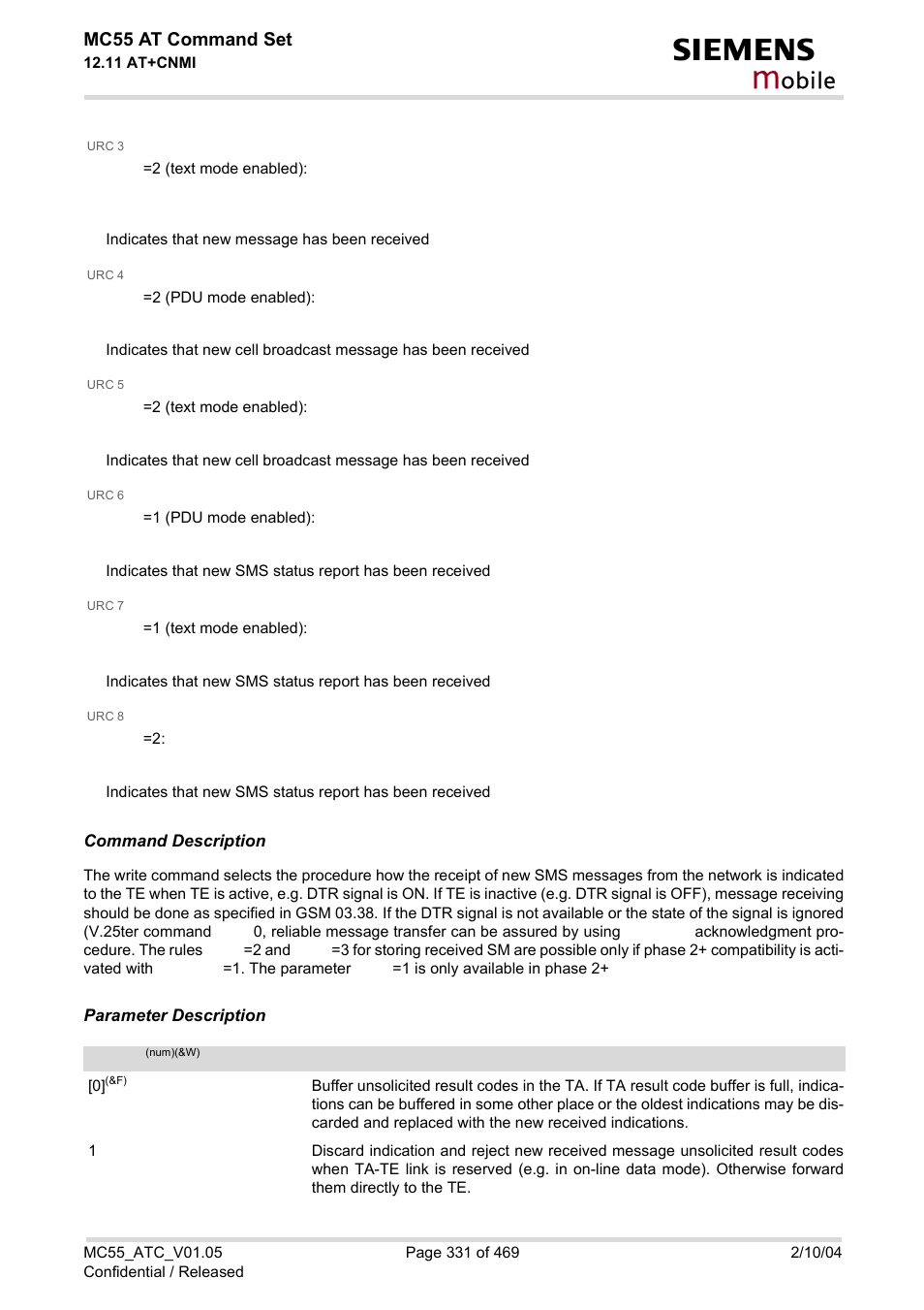 Mode, Obile, Mc55 at command set | Siemens MC55 User Manual | Page 331 / 469