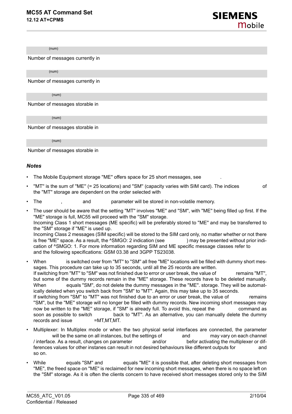 Total1, Used2, Total2 | Used3, Total3, Obile, Mc55 at command set | Siemens MC55 User Manual | Page 335 / 469