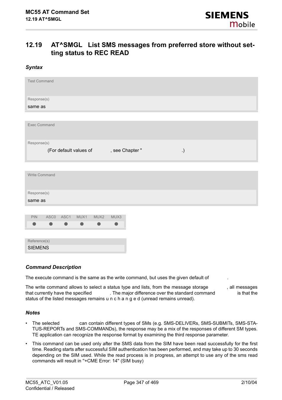 Obile, Mc55 at command set | Siemens MC55 User Manual | Page 347 / 469