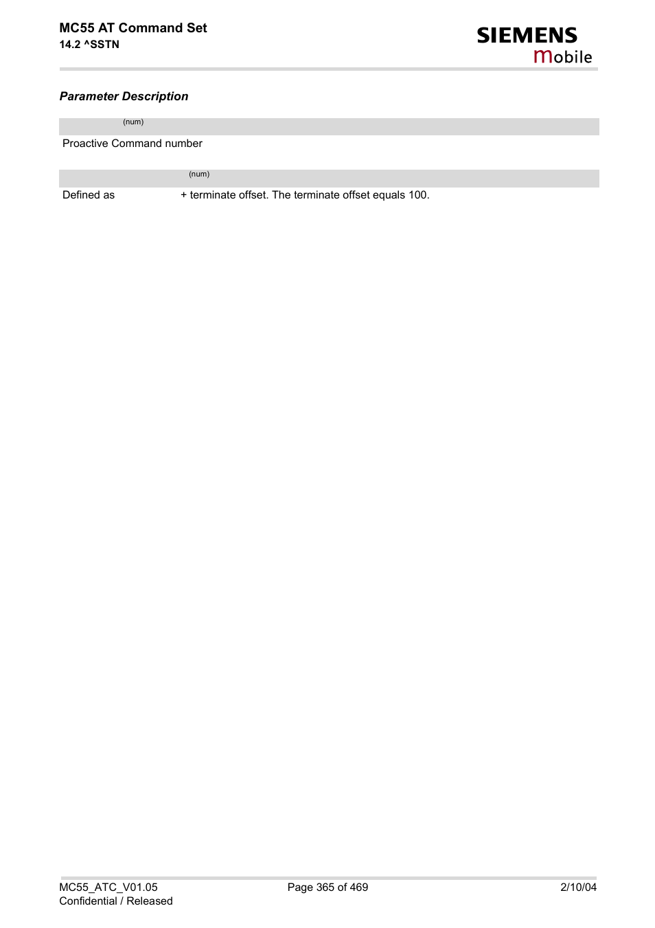 Sstn, Cmdtype, Cmdterminatevalue | Obile | Siemens MC55 User Manual | Page 365 / 469