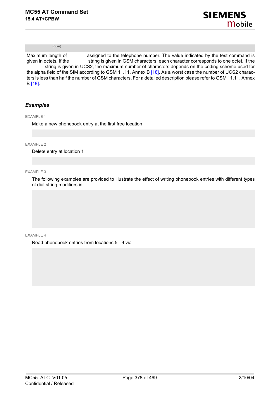 Tlength, Obile, Mc55 at command set | Siemens MC55 User Manual | Page 378 / 469