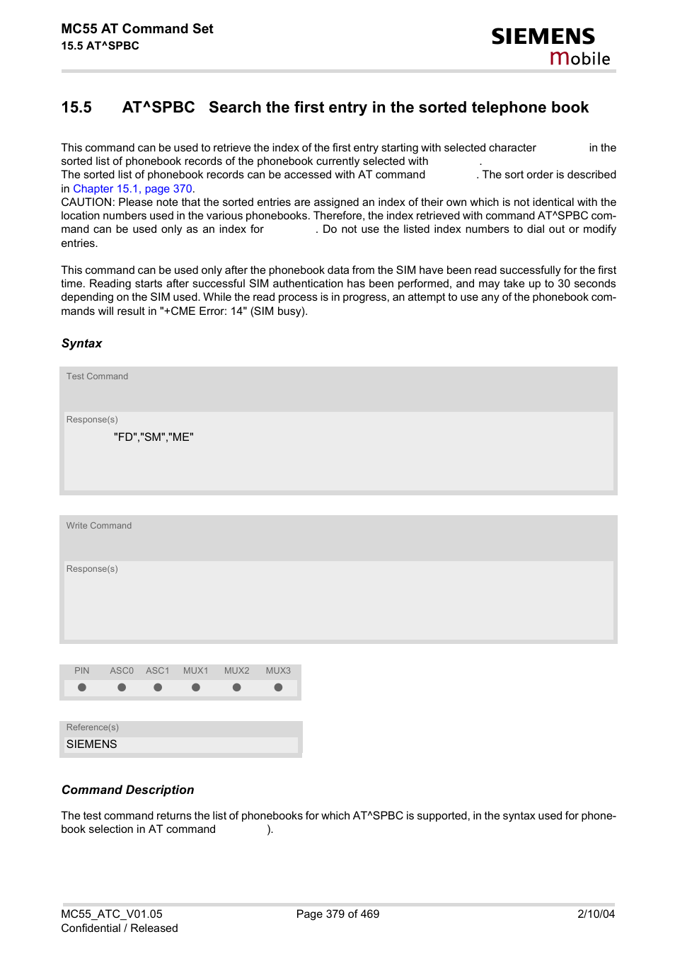 Obile, Mc55 at command set | Siemens MC55 User Manual | Page 379 / 469