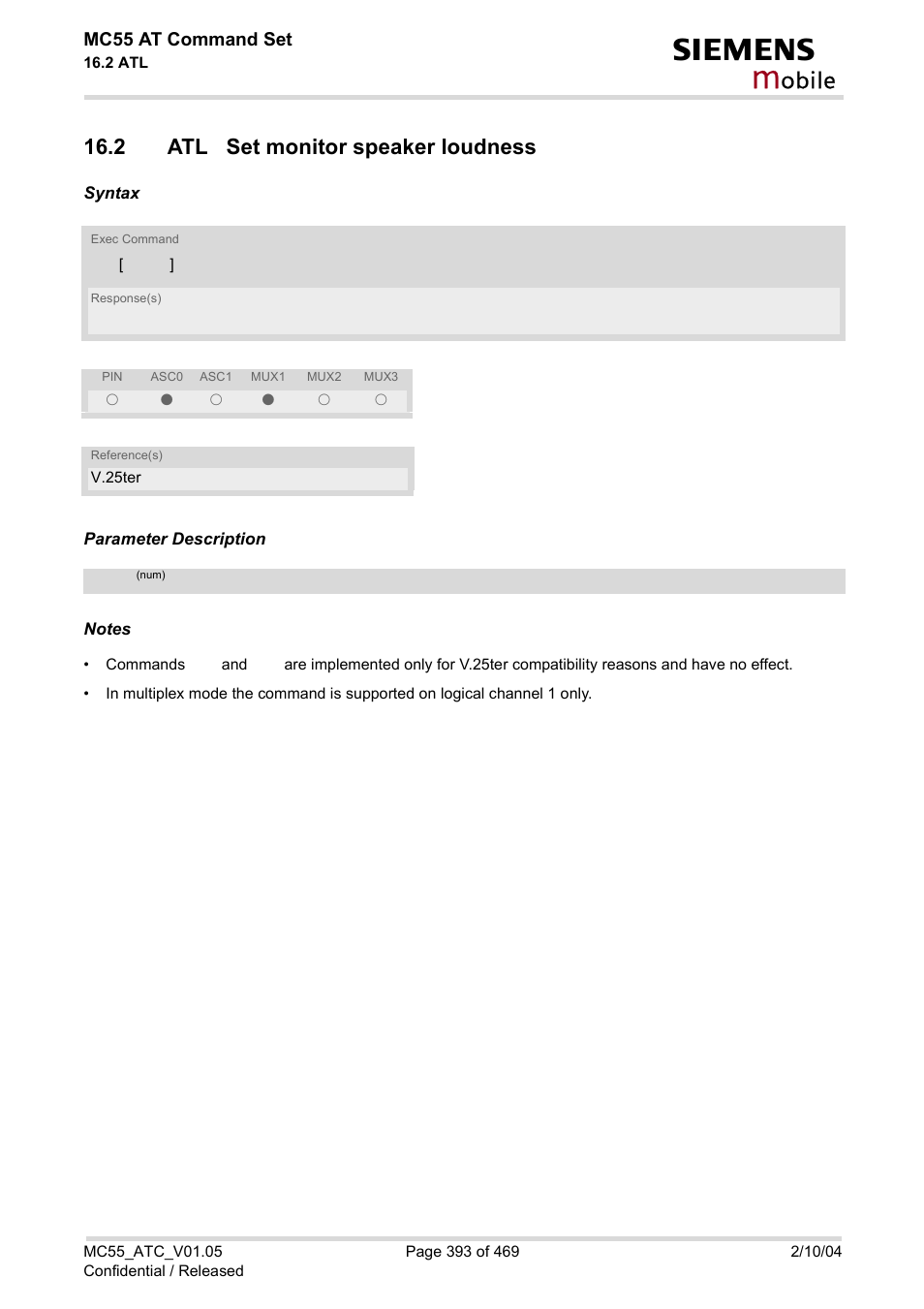 2 atl set monitor speaker loudness, Obile | Siemens MC55 User Manual | Page 393 / 469