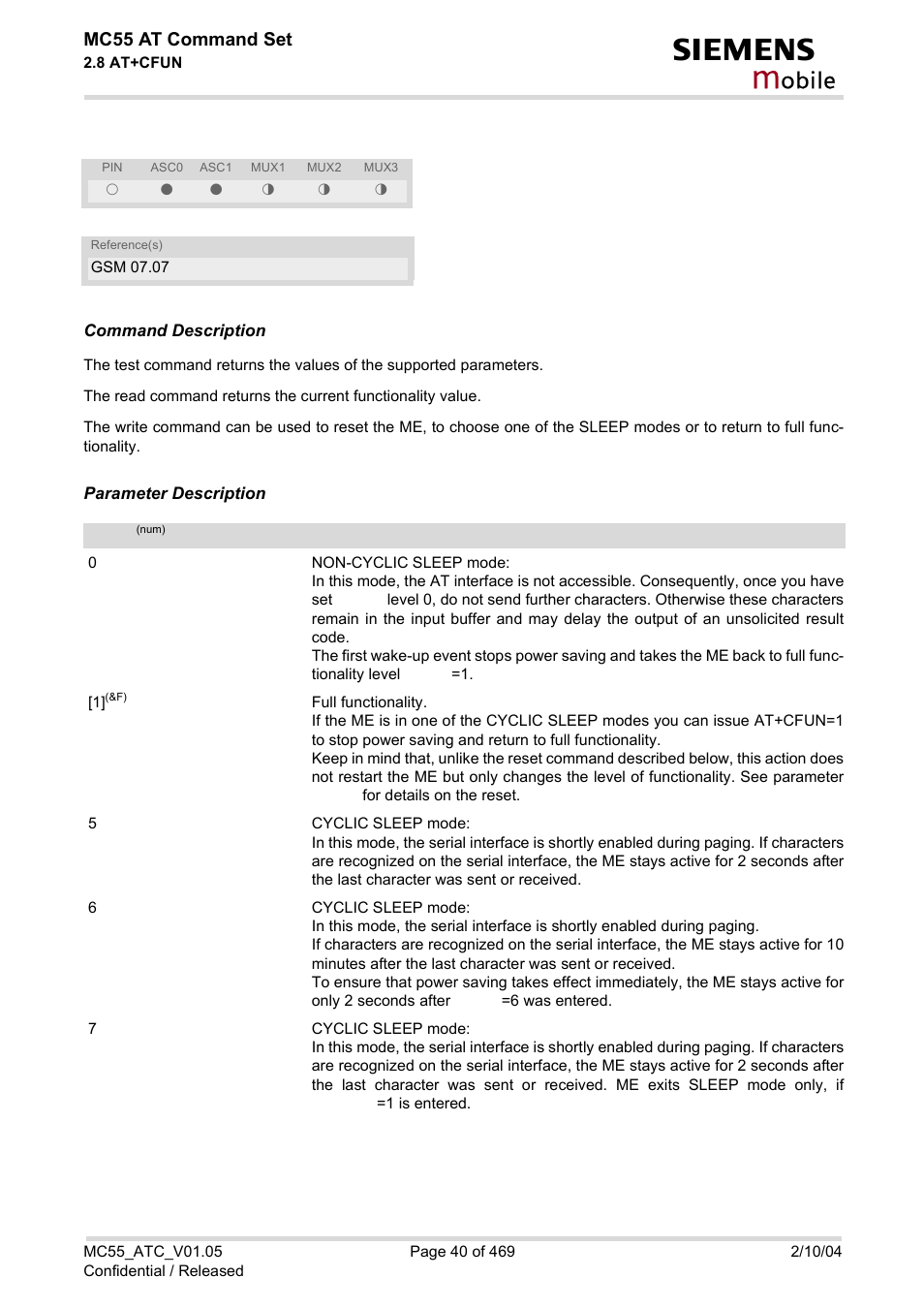 Obile, Mc55 at command set | Siemens MC55 User Manual | Page 40 / 469