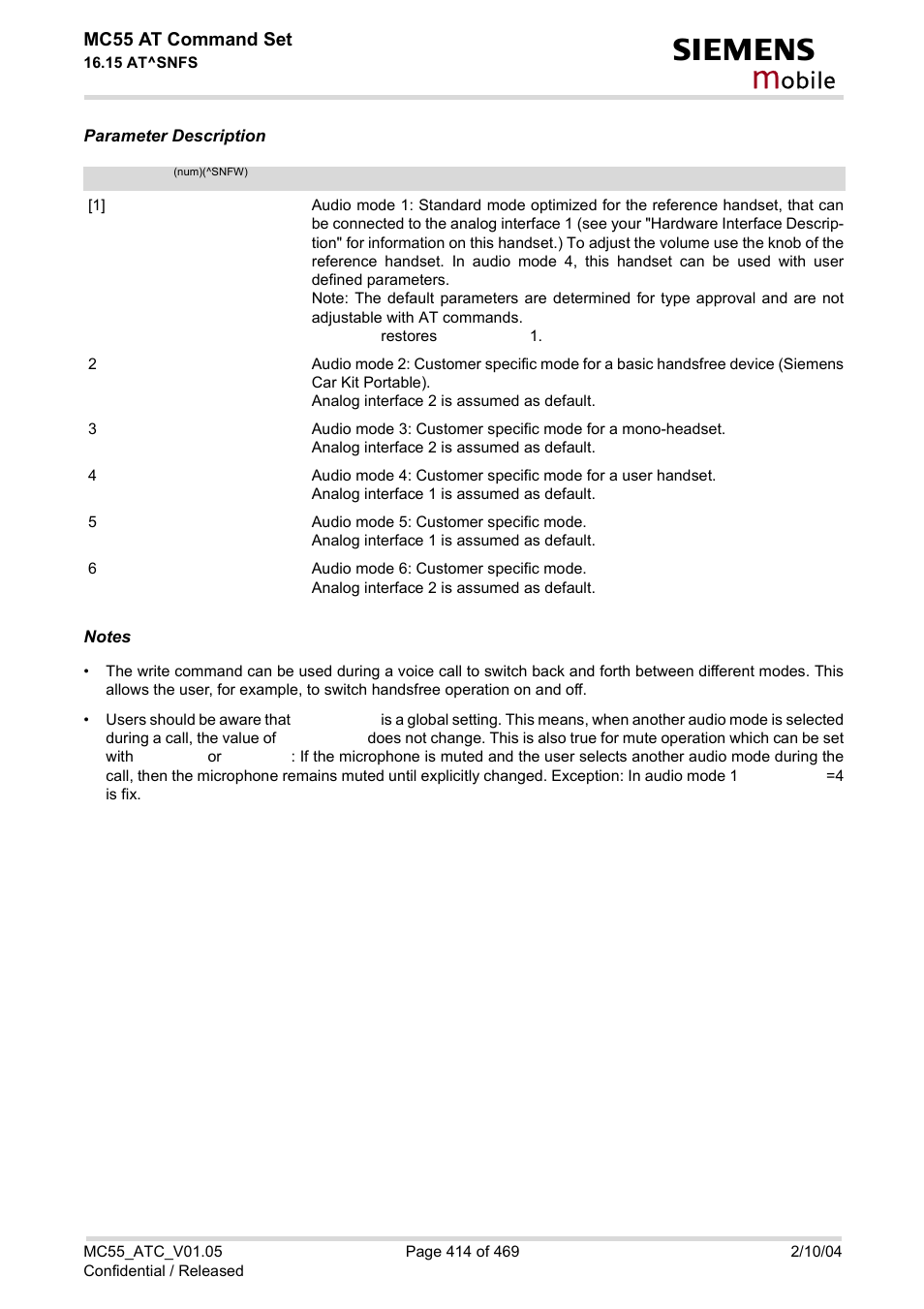 Audmode, Obile | Siemens MC55 User Manual | Page 414 / 469