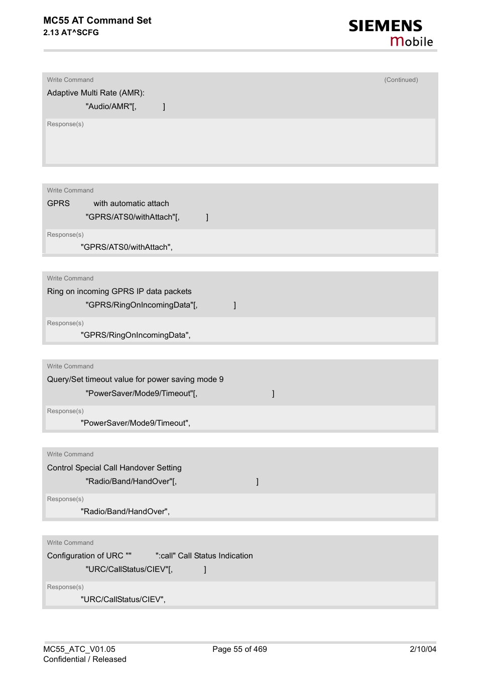 Obile, Mc55 at command set | Siemens MC55 User Manual | Page 55 / 469