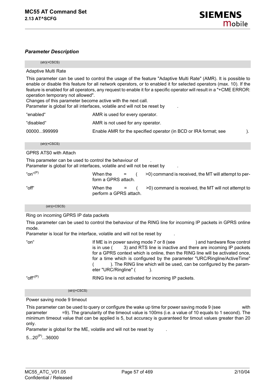 Cfun9-timeout, Groid, Obile | Mc55 at command set | Siemens MC55 User Manual | Page 57 / 469