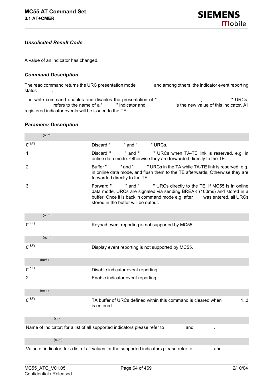 Ciev, Mode, Keyp | Disp, Obile, Mc55 at command set | Siemens MC55 User Manual | Page 64 / 469