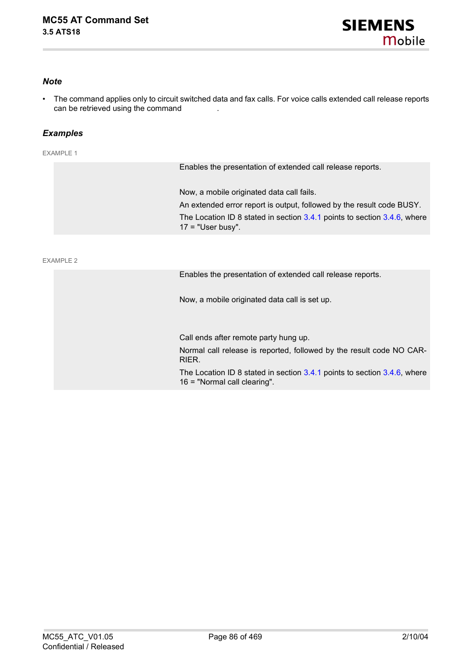 Obile, Mc55 at command set | Siemens MC55 User Manual | Page 86 / 469