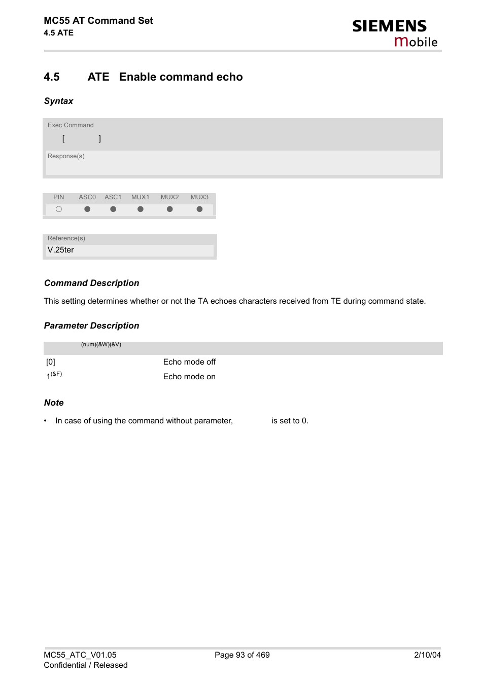 5 ate enable command echo, Ate enable command echo, Obile | Siemens MC55 User Manual | Page 93 / 469