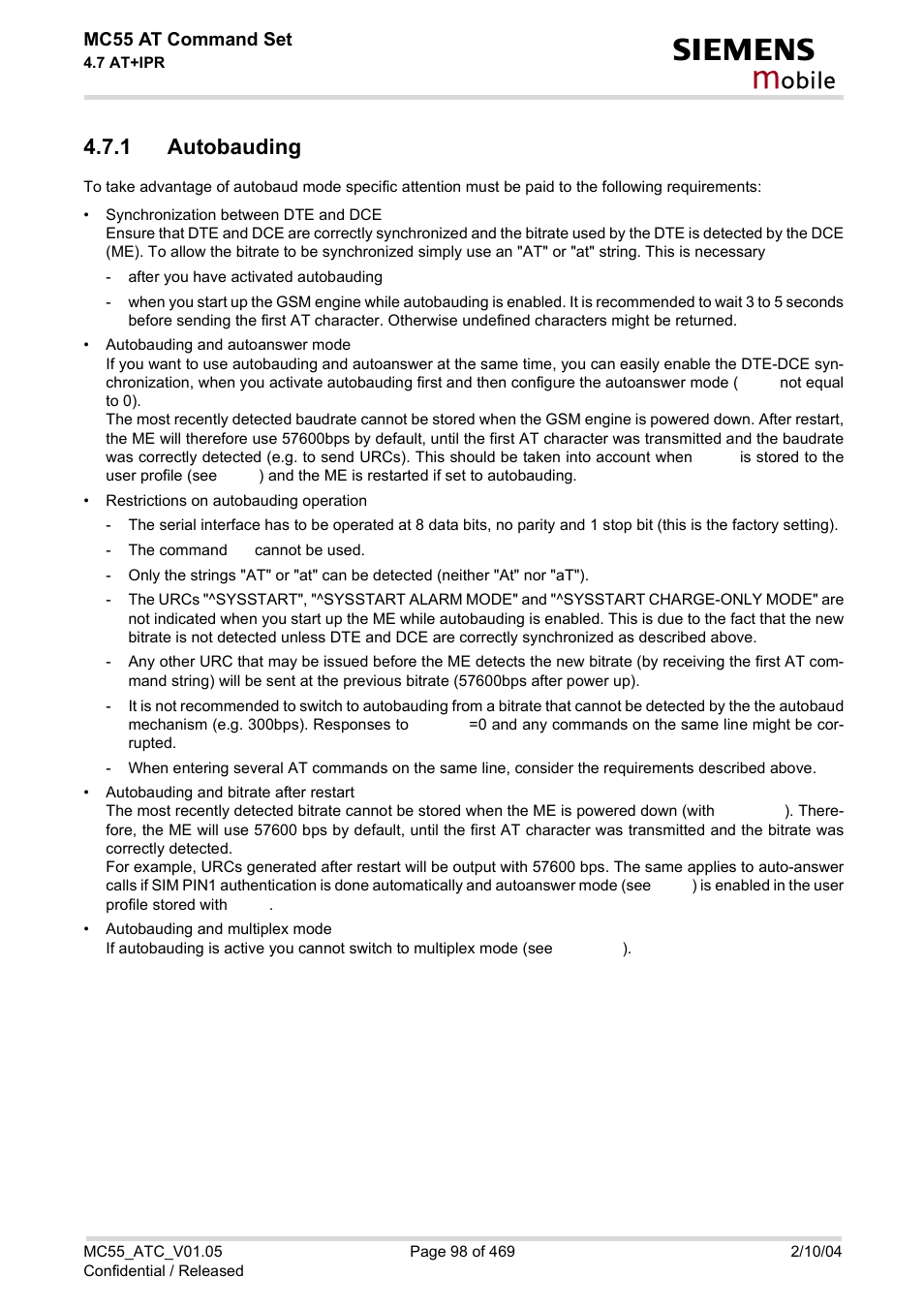 1 autobauding, Autobauding, Obile | Siemens MC55 User Manual | Page 98 / 469