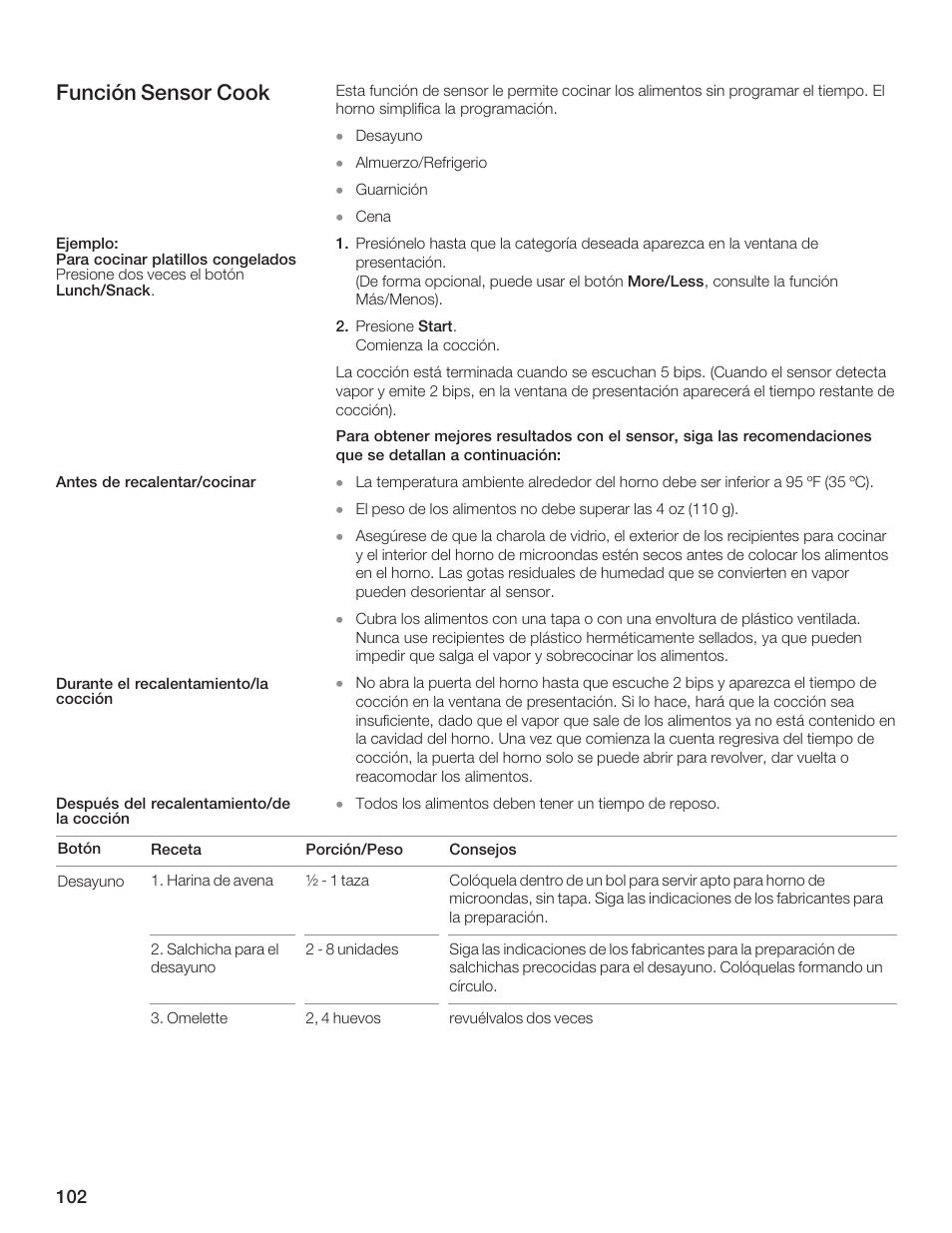 Función sensor cook | Siemens HF35M630 User Manual | Page 102 / 124