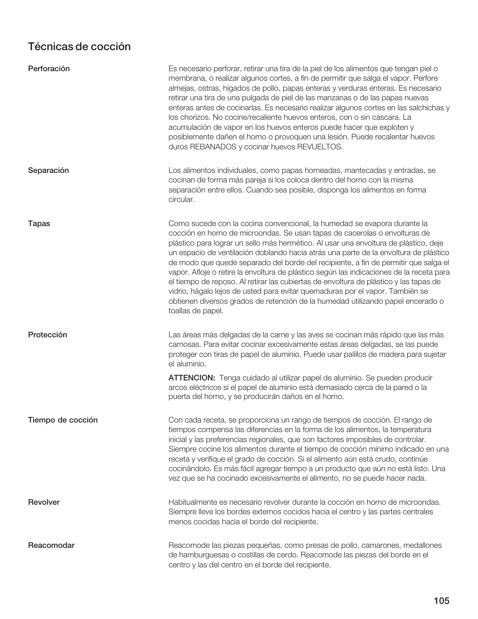 Técnicas de cocción | Siemens HF35M630 User Manual | Page 105 / 124