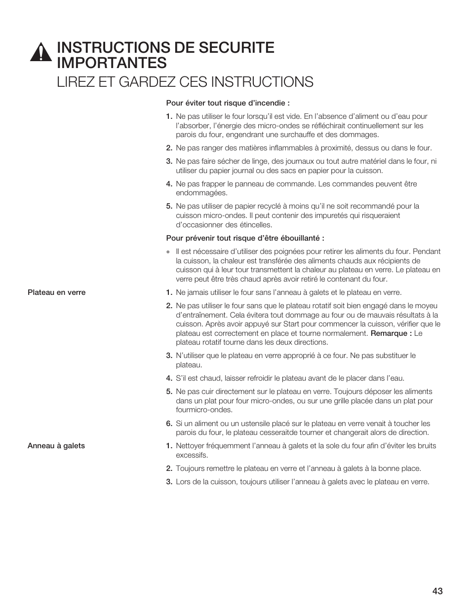 Instructions de sécurité importantes, Lirez et gardez ces instructions | Siemens HF35M630 User Manual | Page 43 / 124