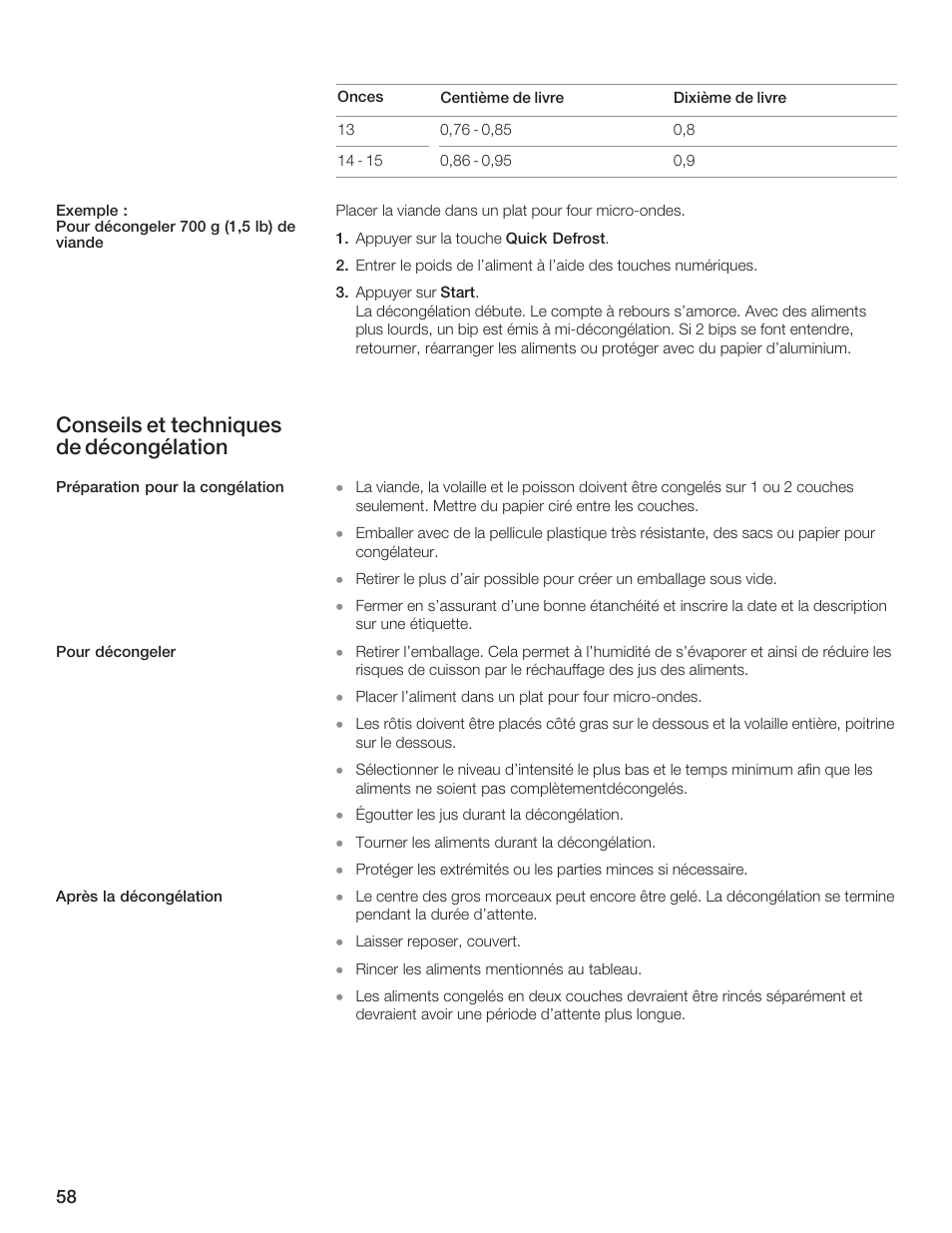 Conseils et techniques de décongélation | Siemens HF35M630 User Manual | Page 58 / 124