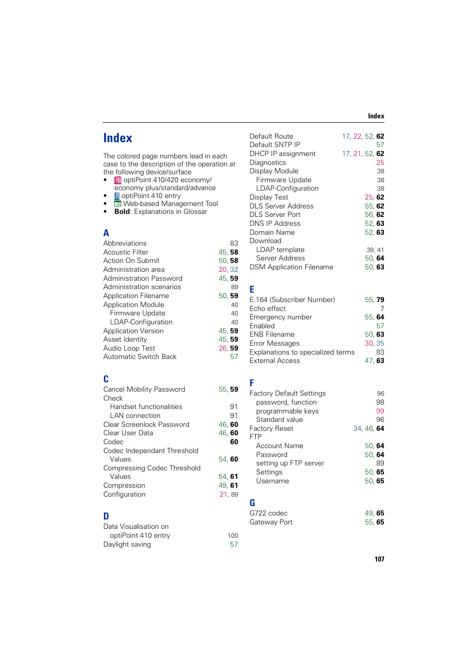 Index | Siemens HiPath 4000 User Manual | Page 107 / 110