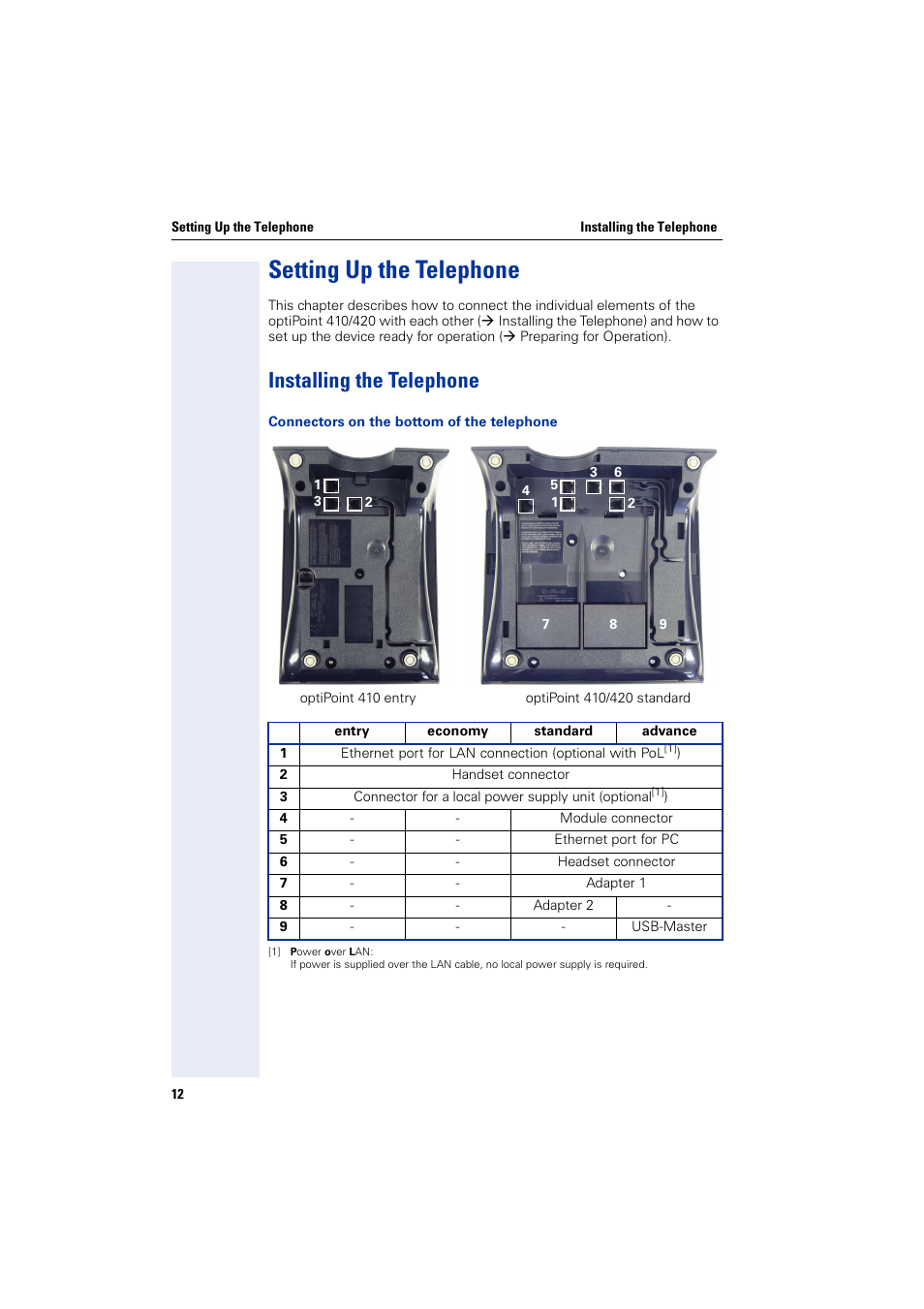 Setting up the telephone, Installing the telephone | Siemens HiPath 4000 User Manual | Page 12 / 110