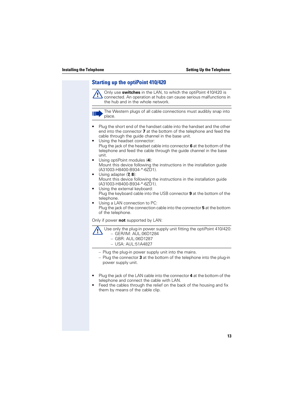 Starting up the optipoint410/420, Starting up the optipoint 410/420 | Siemens HiPath 4000 User Manual | Page 13 / 110