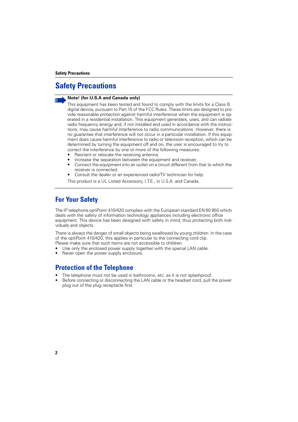 Safety precautions, For your safety, Protection of the telephone | Siemens HiPath 4000 User Manual | Page 2 / 110