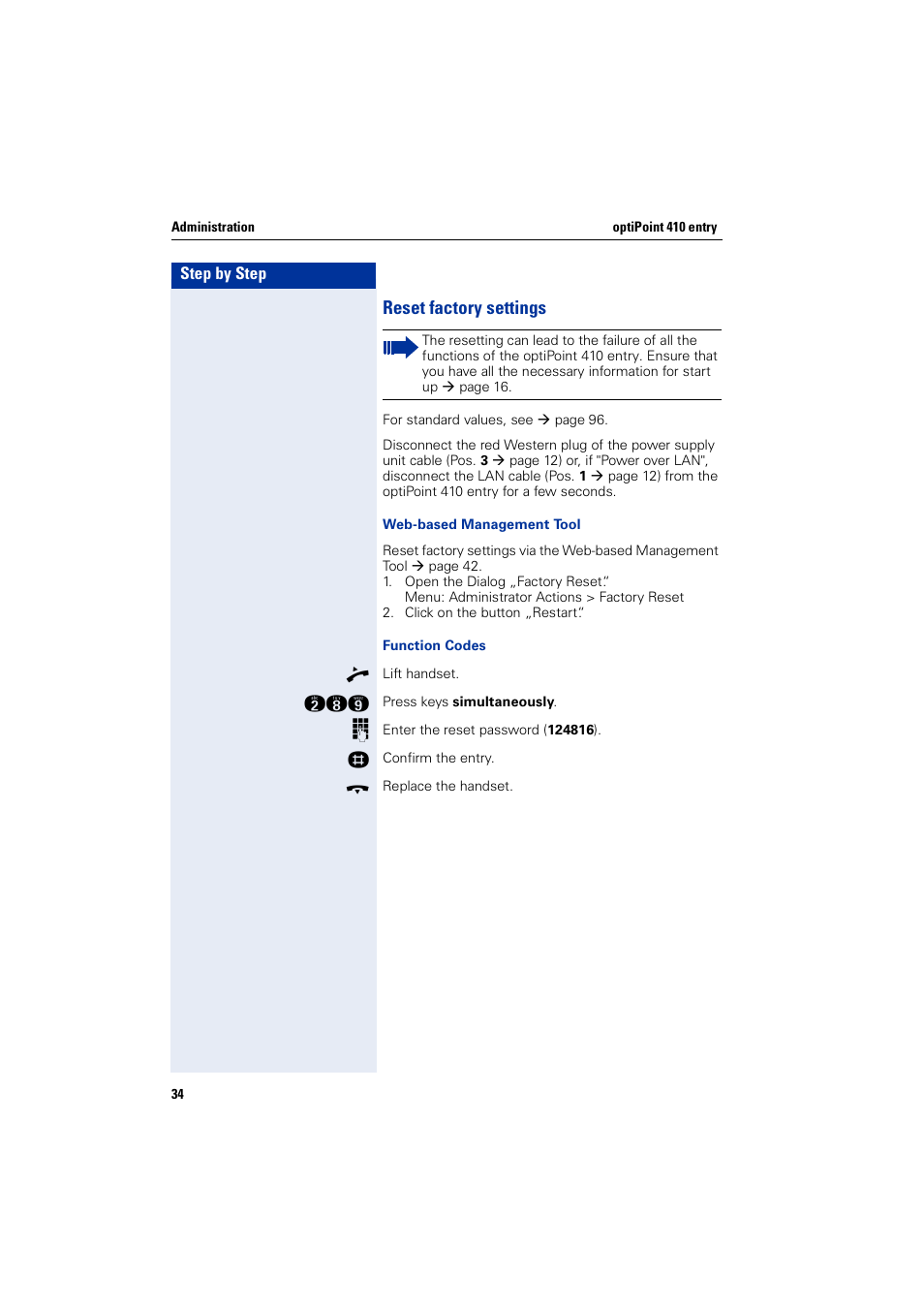 Reset factory settings | Siemens HiPath 4000 User Manual | Page 34 / 110