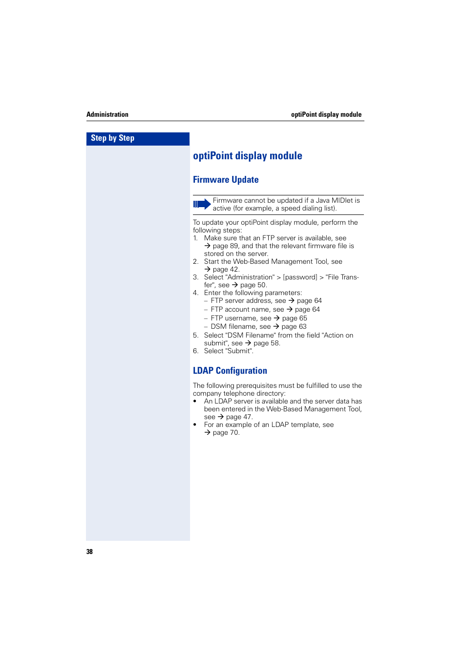 Optipointdisplaymodule, Firmware update, Ldap configuration | Optipoint display module, Firmware update ldap configuration | Siemens HiPath 4000 User Manual | Page 38 / 110