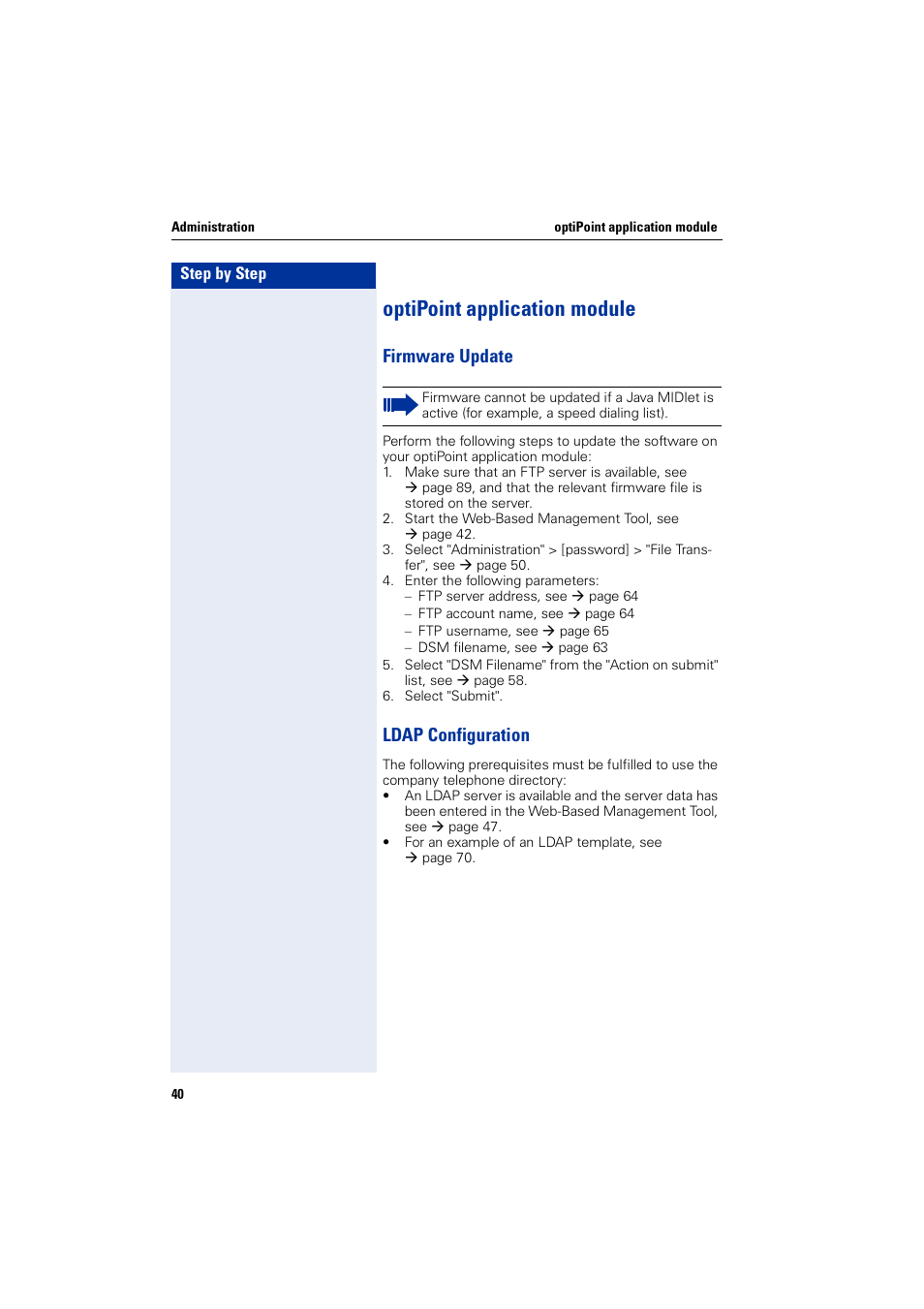 Optipointapplicationmodule, Firmware update, Ldap configuration | Optipoint application module, Firmware update ldap configuration | Siemens HiPath 4000 User Manual | Page 40 / 110