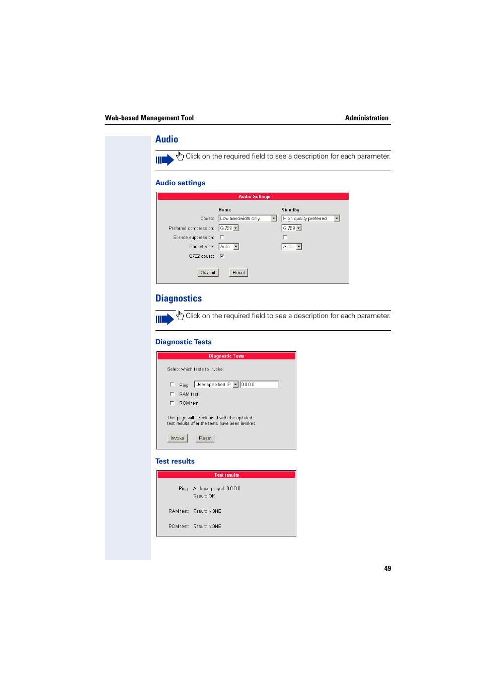 Audio, Diagnostics, Audio diagnostics | Siemens HiPath 4000 User Manual | Page 49 / 110