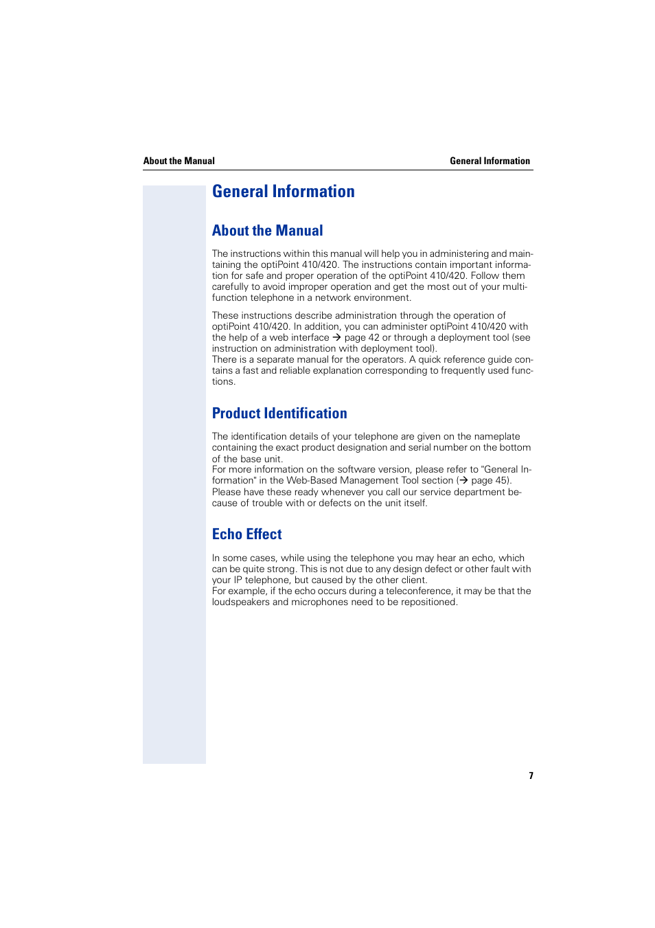 General information, About the manual, Product identification | Echo effect | Siemens HiPath 4000 User Manual | Page 7 / 110