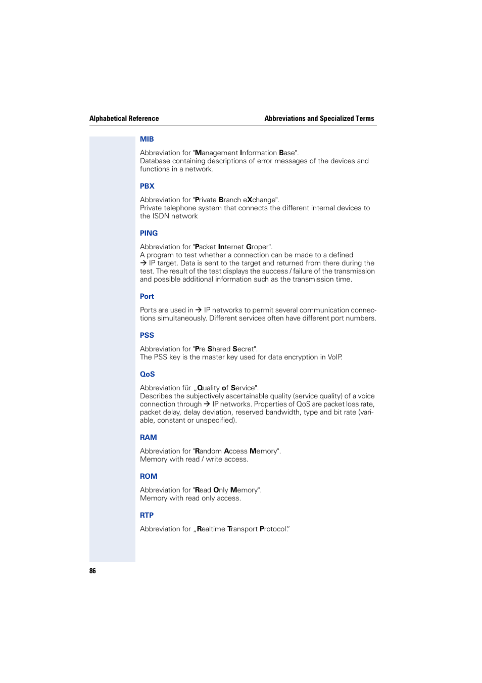 Æ pss k, Æ pss, Æ pbx i | Æ port-nu, Æ pbx th, Æ pbx wh, Æ port, Æ mib, Æ ping te, Æ qos | Siemens HiPath 4000 User Manual | Page 86 / 110