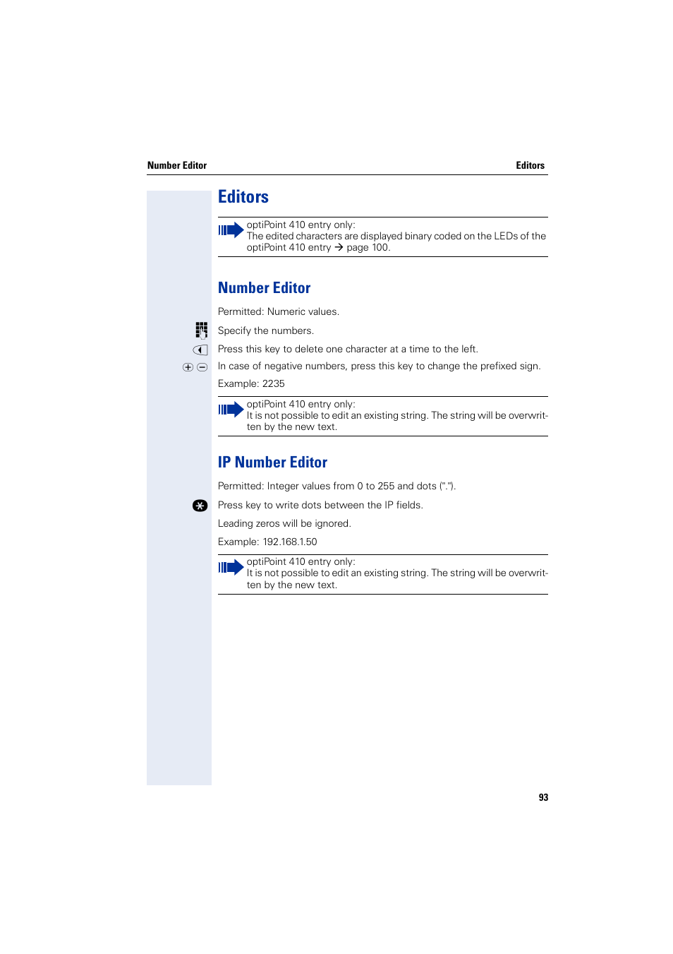 Editors, Number editor, Ip number editor | Number editor ip number editor | Siemens HiPath 4000 User Manual | Page 93 / 110