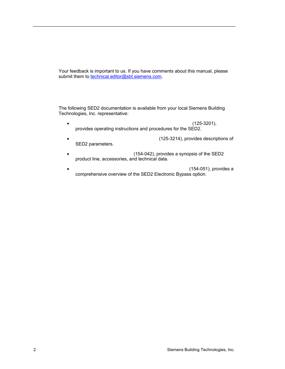 Where to send comments, Reference documents | Siemens SED2 VFD Electronic Bypass Option 125-3208 User Manual | Page 10 / 64