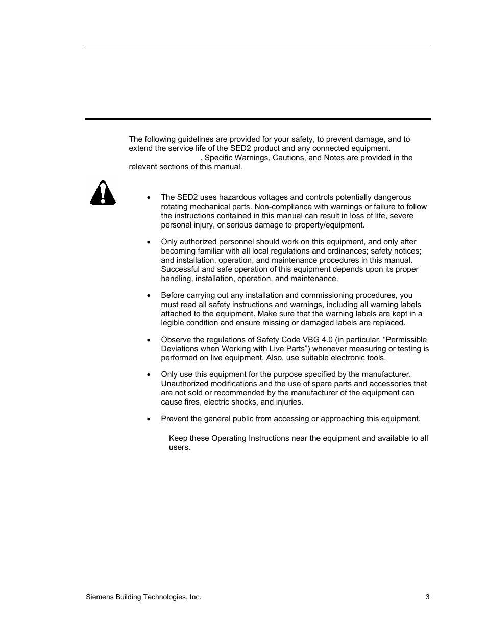 Safety instructions | Siemens SED2 VFD Electronic Bypass Option 125-3208 User Manual | Page 11 / 64