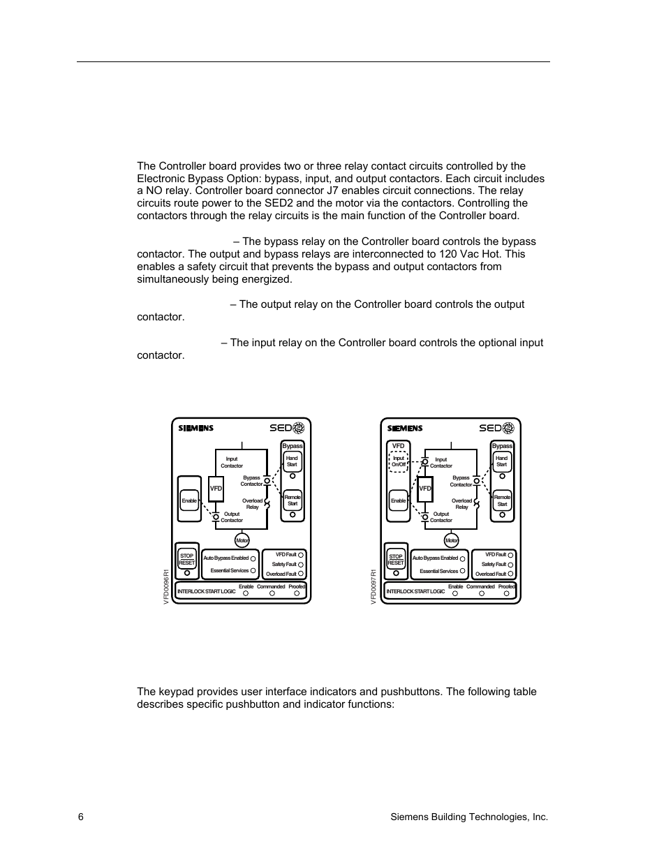 Contactors, Keypad functions, 6siemens building technologies, inc | Contactor keypad | Siemens SED2 VFD Electronic Bypass Option 125-3208 User Manual | Page 14 / 64