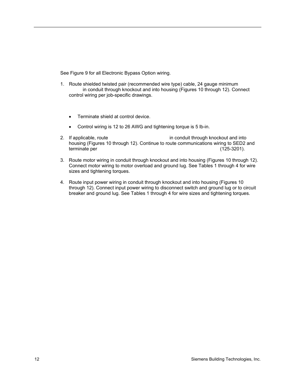 Electrical installation | Siemens SED2 VFD Electronic Bypass Option 125-3208 User Manual | Page 20 / 64