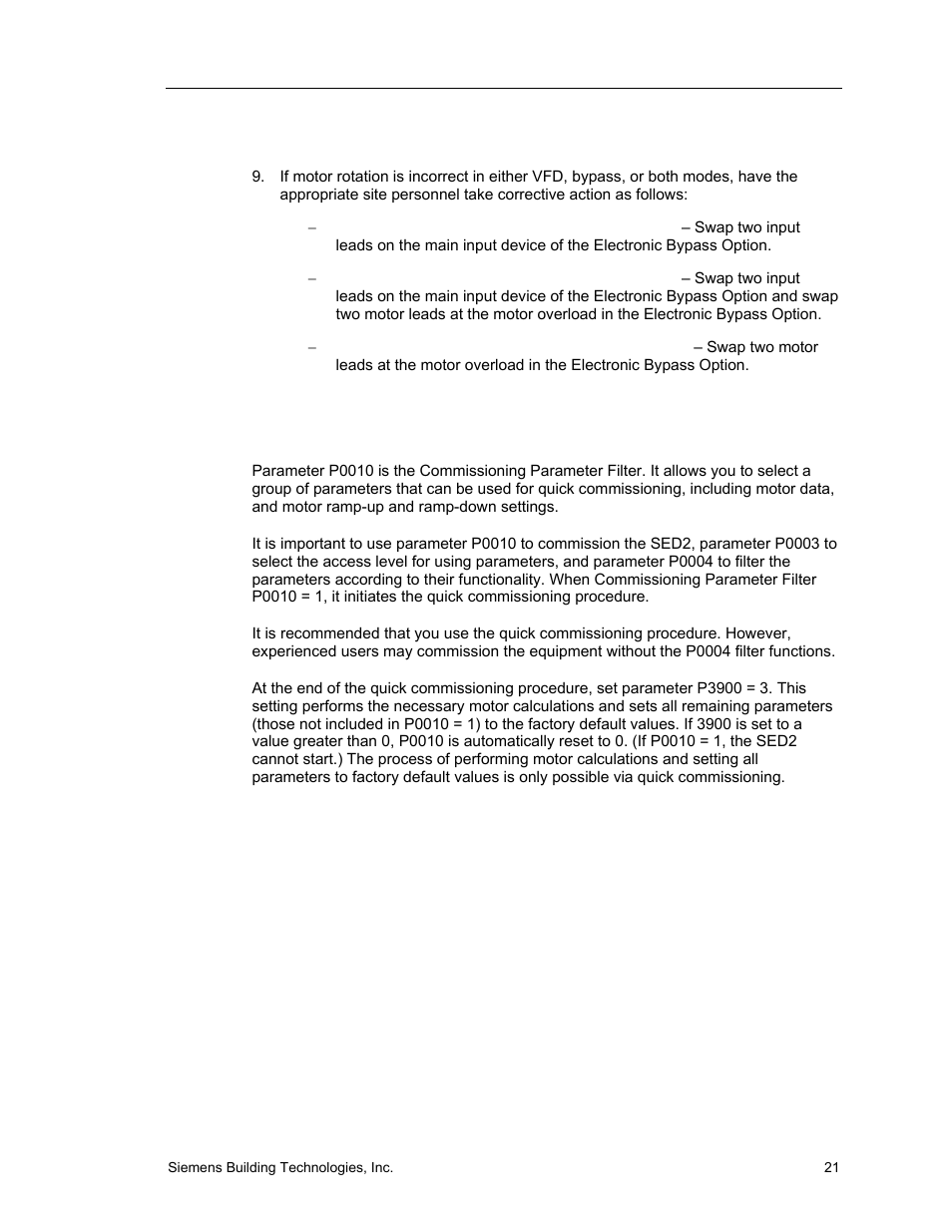 Quick commissioning | Siemens SED2 VFD Electronic Bypass Option 125-3208 User Manual | Page 29 / 64