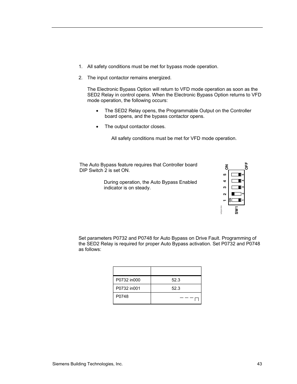 Settings, Example sed2 settings | Siemens SED2 VFD Electronic Bypass Option 125-3208 User Manual | Page 51 / 64