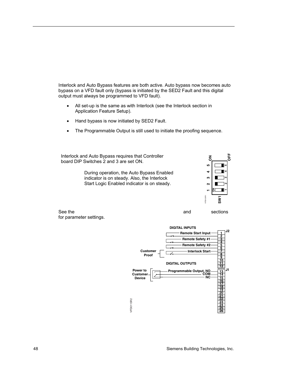 Interlock and auto bypass on vfd fault, Description, Settings | Siemens SED2 VFD Electronic Bypass Option 125-3208 User Manual | Page 56 / 64